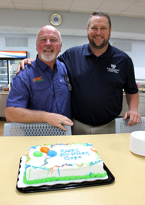 Retired educator Jay Copeland celebrated his birthday with the reunion.